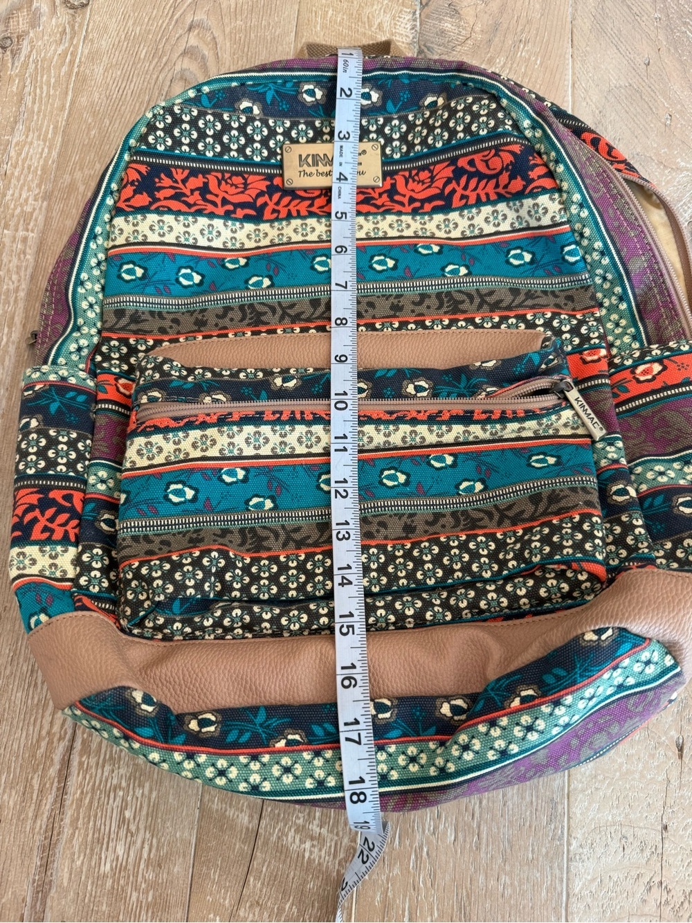 Kinmac Patterned Teal & Orange Backpack with builtin charger - Picture 2 of 8